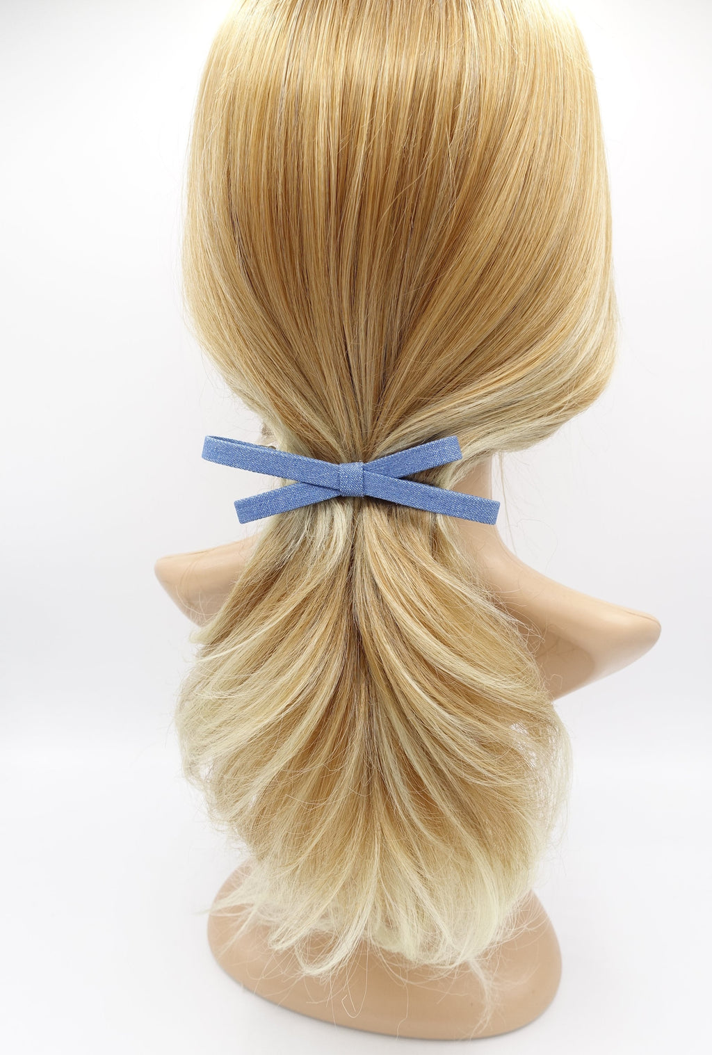 veryshine.com Barrette (Bow) Blue narrow denim bow barrette, casual hair barrette, daily hair bow for women