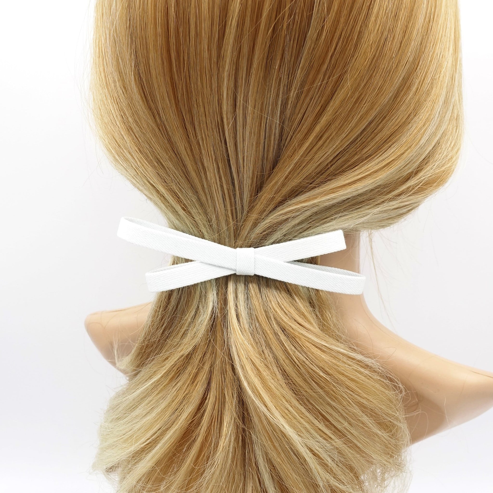 veryshine.com Barrette (Bow) Blue white narrow denim bow barrette, casual hair barrette, daily hair bow for women