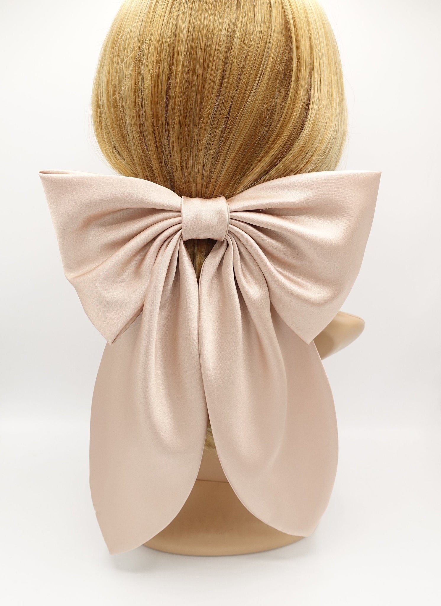 veryshine.com Barrette (Bow) Blush pink plus grand satin hair bow long tail large hair accessory for women