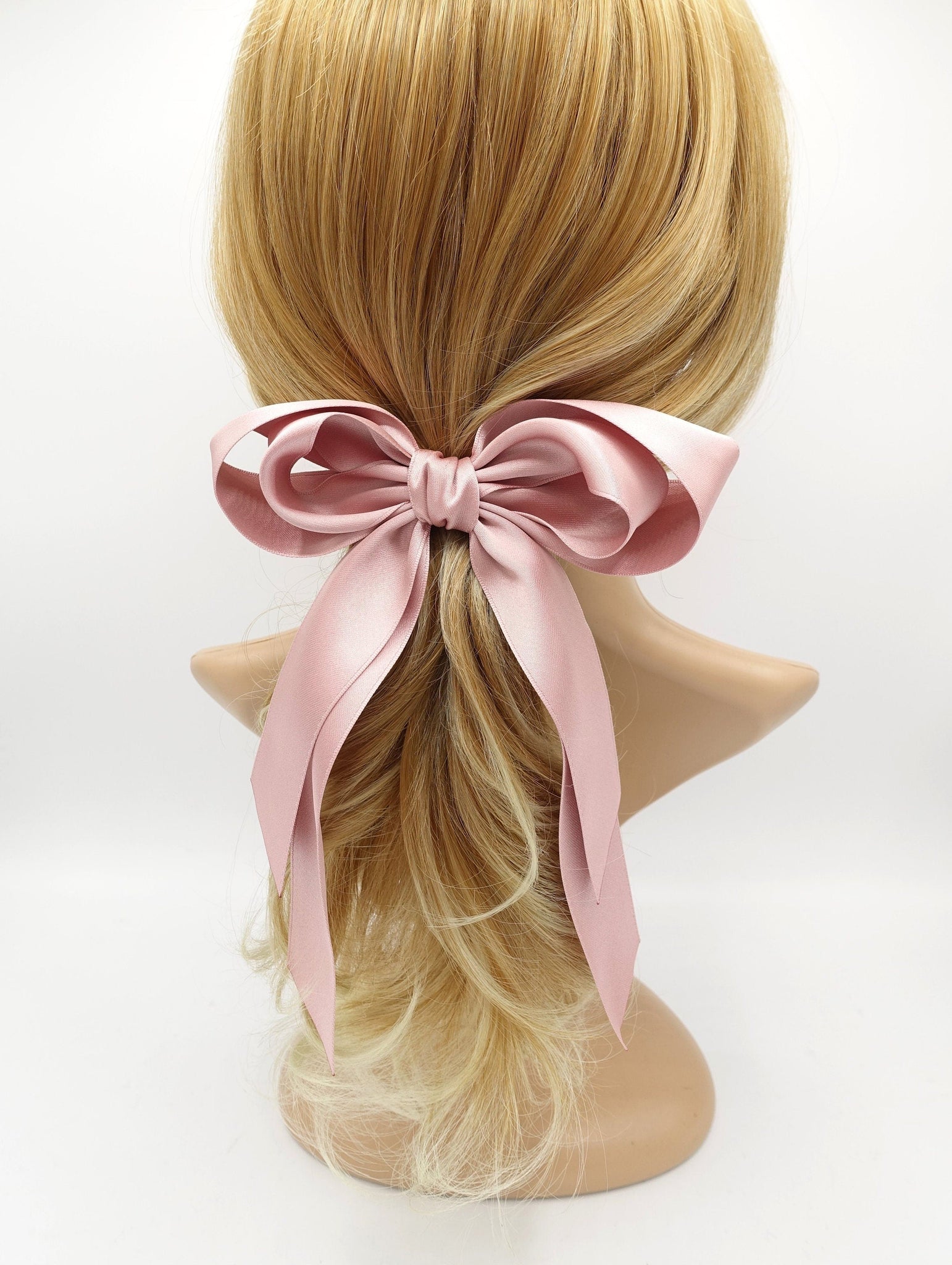 veryshine.com Barrette (Bow) Blush pink satin layered double tail hair bow