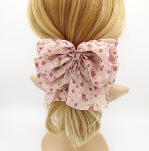 veryshine.com Barrette (Bow) Blush pink tiny flower print hair bow floral layered tail women hair accessory