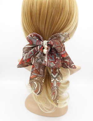 veryshine.com Barrette (Bow) Brown chiffon paisley print hair bow tail hair barrette for women