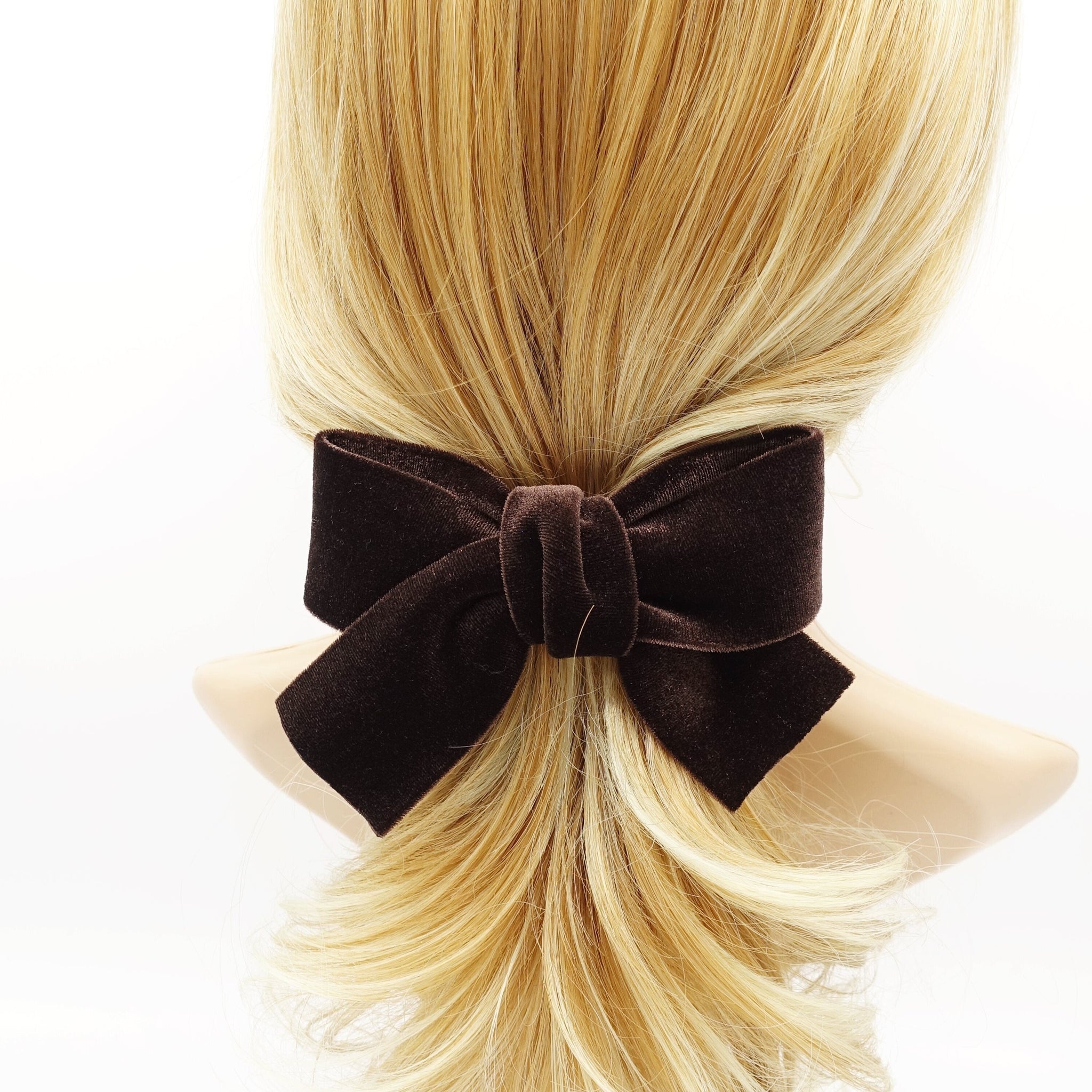 veryshine.com Barrette (Bow) Brown medium velvet cross bow french barrette basic Fall Winter hair accessory