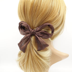 veryshine.com Barrette (Bow) Brown organza wired hair bow colorful translucent fabric tail knotted bow french barrette women hair accessory