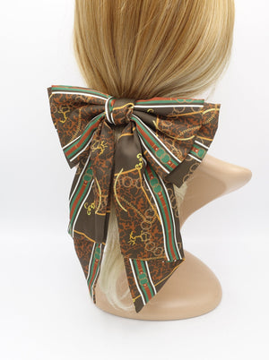 veryshine.com Barrette (Bow) Brown satin hair bow chain belt print hair accessory for women