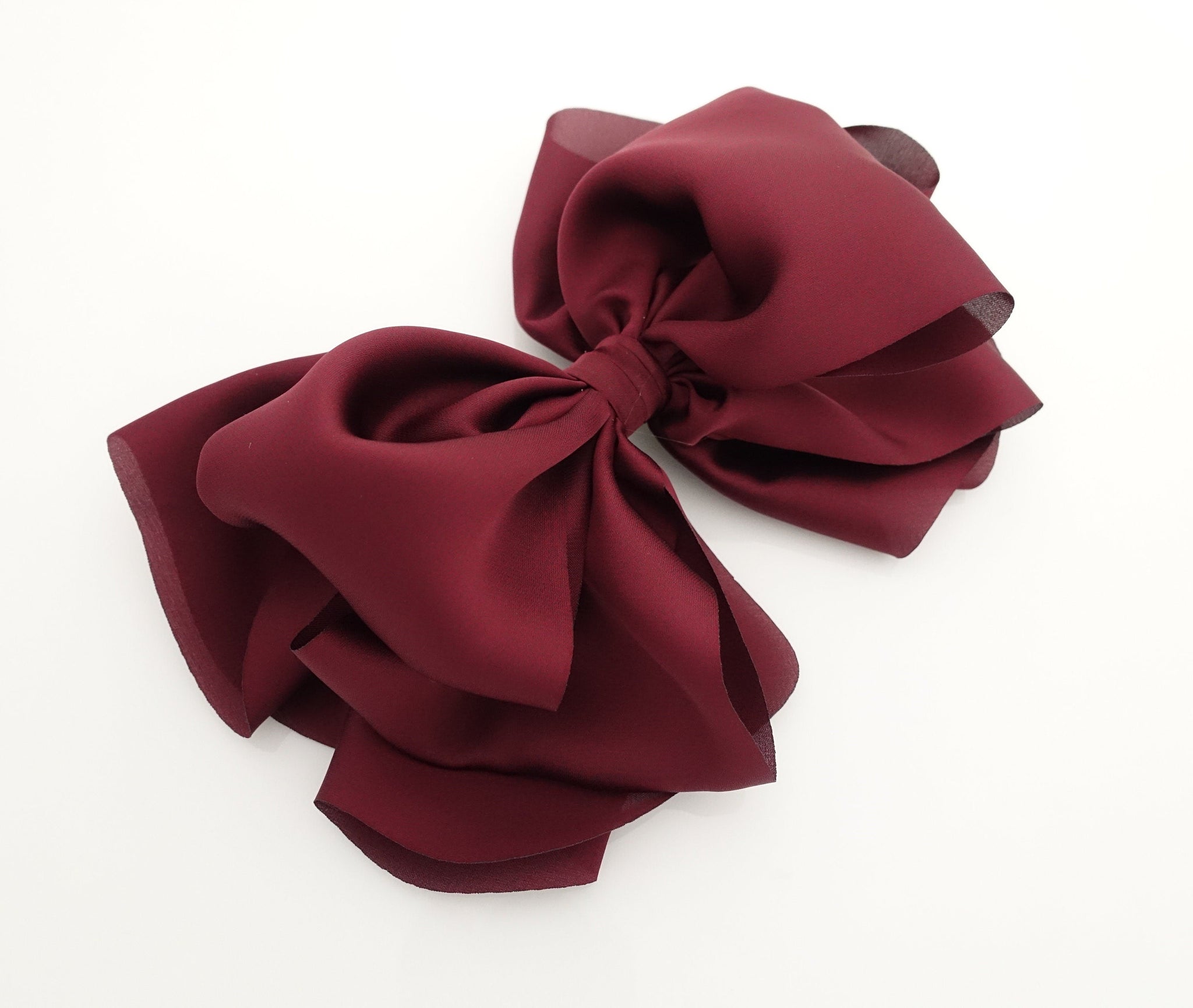 veryshine.com Barrette (Bow) Burgundy glossy satin  butterfly hair bow barrette volume up layered women hair bow barrette hair accessory