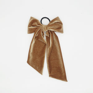 veryshine.com Barrette (Bow) Camel beige long giant velvet bow hair elastic ponytail holder