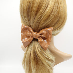 veryshine.com Barrette (Bow) Camel glossy patent leather hair bow barrette casual hair accessory for women