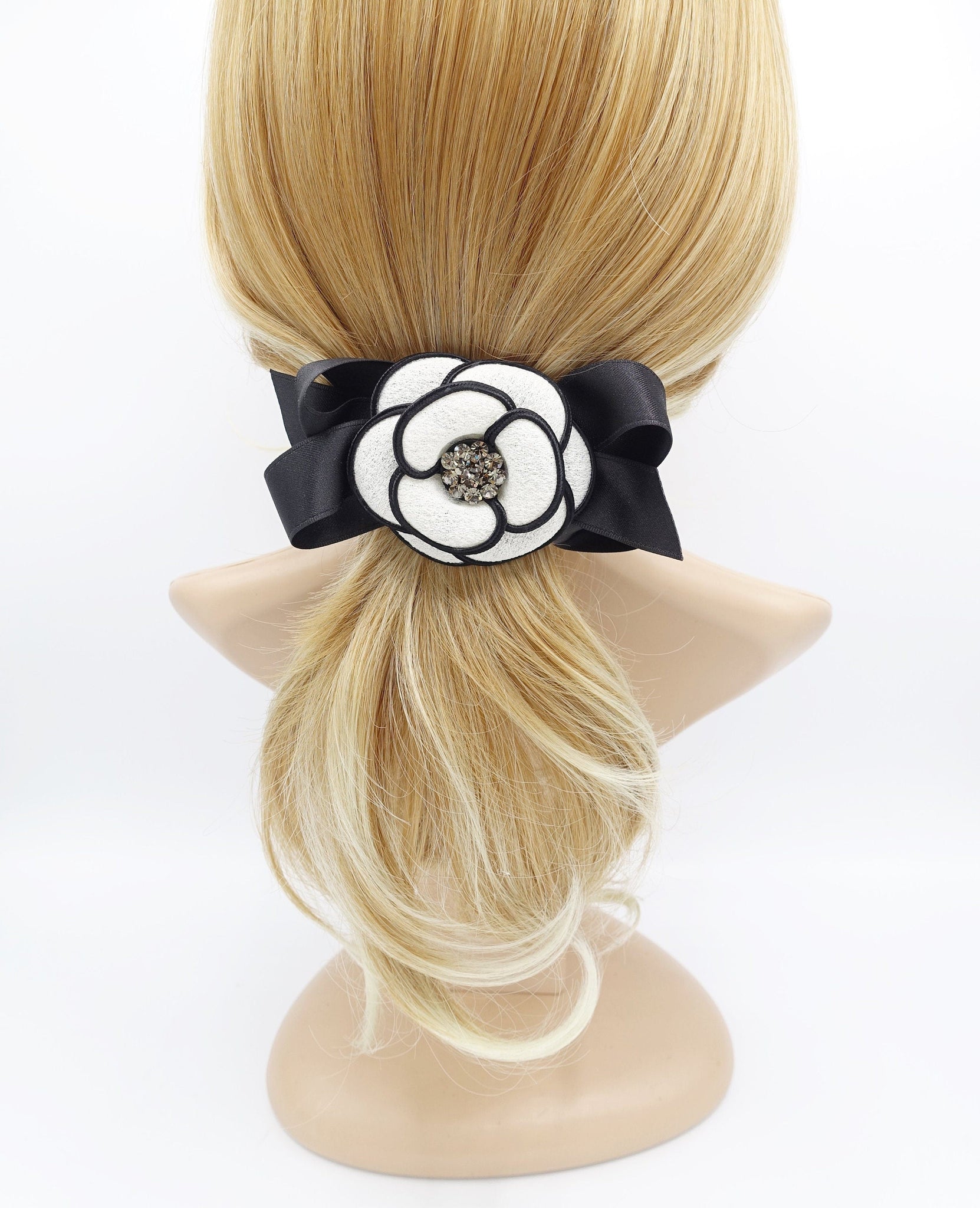 veryshine.com Barrette (Bow) camellia  hair bow rhinestone embellished flower french barrette