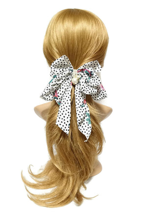 veryshine.com Barrette (Bow) Chiffon Dot flower print long tail hair bow french hair barrette