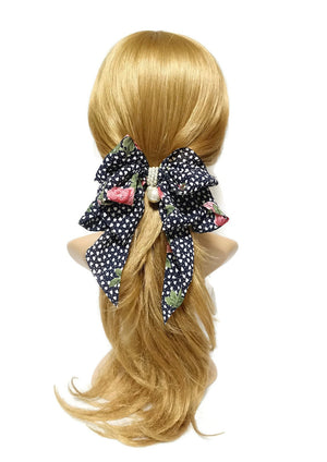 veryshine.com Barrette (Bow) Chiffon Dot flower print long tail hair bow french hair barrette