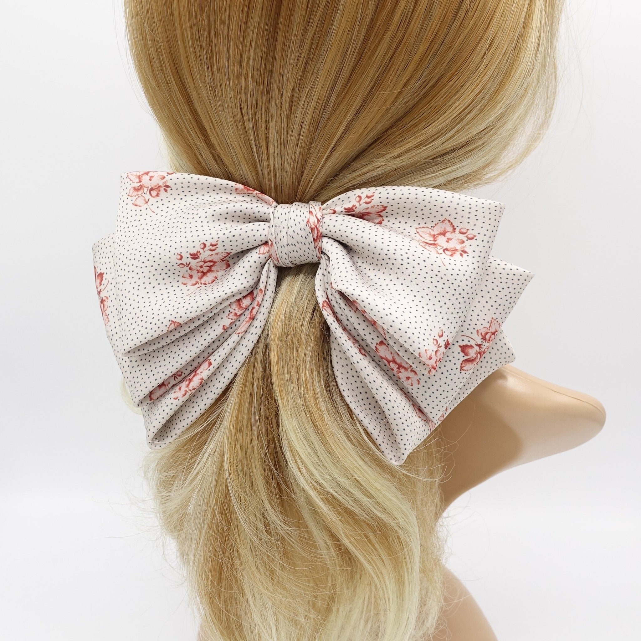 veryshine.com Barrette (Bow) Cream beige floral satin hair bow