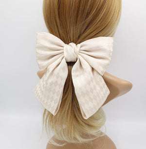 veryshine.com Barrette (Bow) Cream Diamond pattern satin hair bow