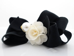 veryshine.com Barrette (Bow) Cream Flower Sleek Ball Decorated Black Bow French Hair Barrette Women Accessory