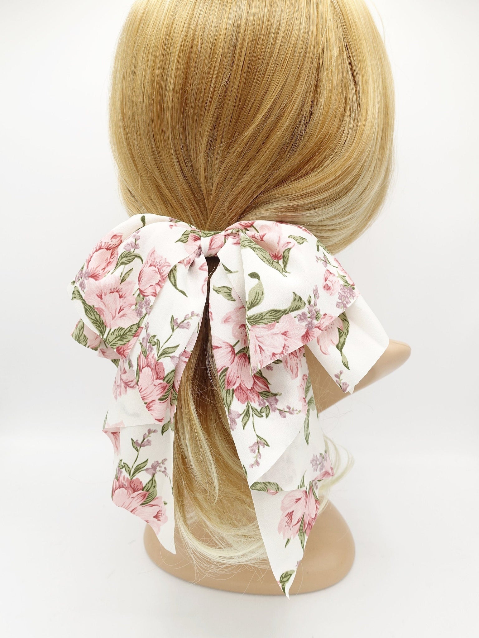 veryshine.com Barrette (Bow) Cream white big floral hair bow drape tail barrette women hair accessory
