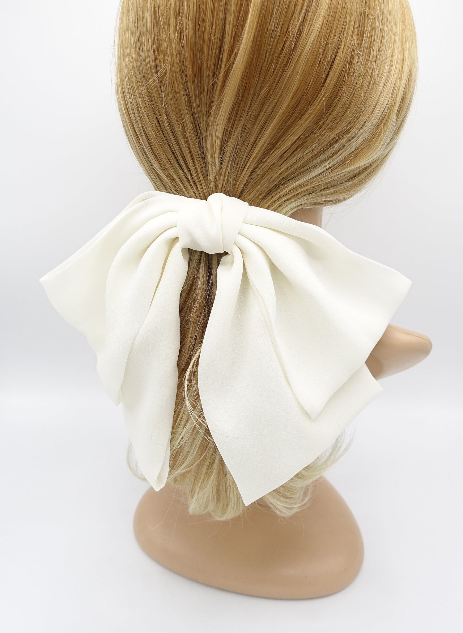 veryshine.com Barrette (Bow) Cream white big hair bow, drape hair bow, chiffon hair bow for women