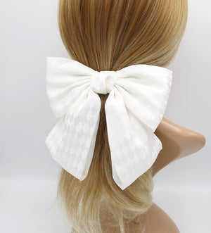 veryshine.com Barrette (Bow) Cream white Diamond pattern satin hair bow