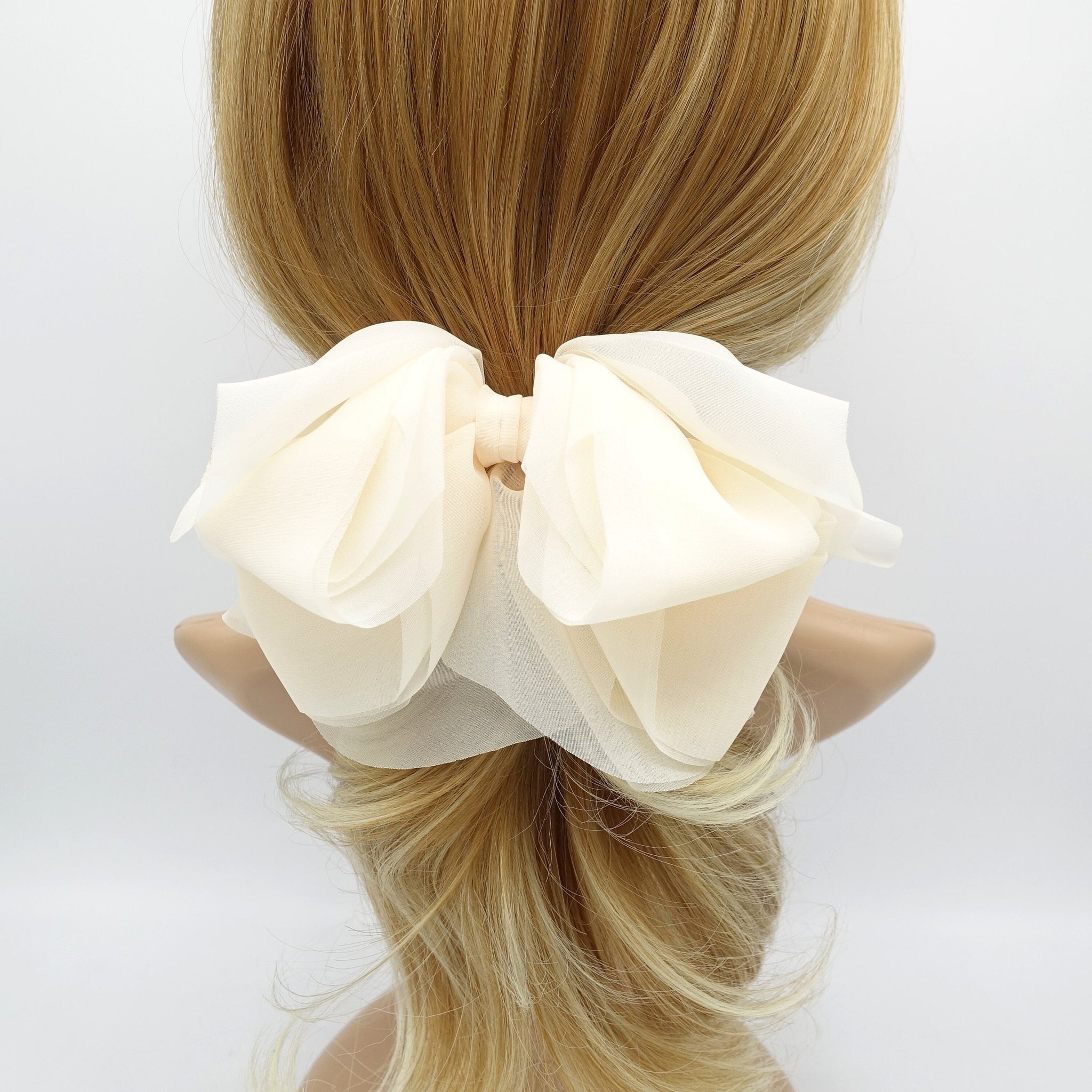 veryshine.com Barrette (Bow) Cream white floppy hair bow chiffon multi layered bow women hair accessory