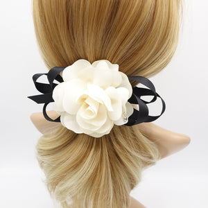 veryshine.com Barrette (Bow) Cream white flower satin bow knot french hair barrette women hair clip