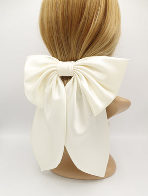 veryshine.com Barrette (Bow) Cream white plus grand satin hair bow long tail large hair accessory for women