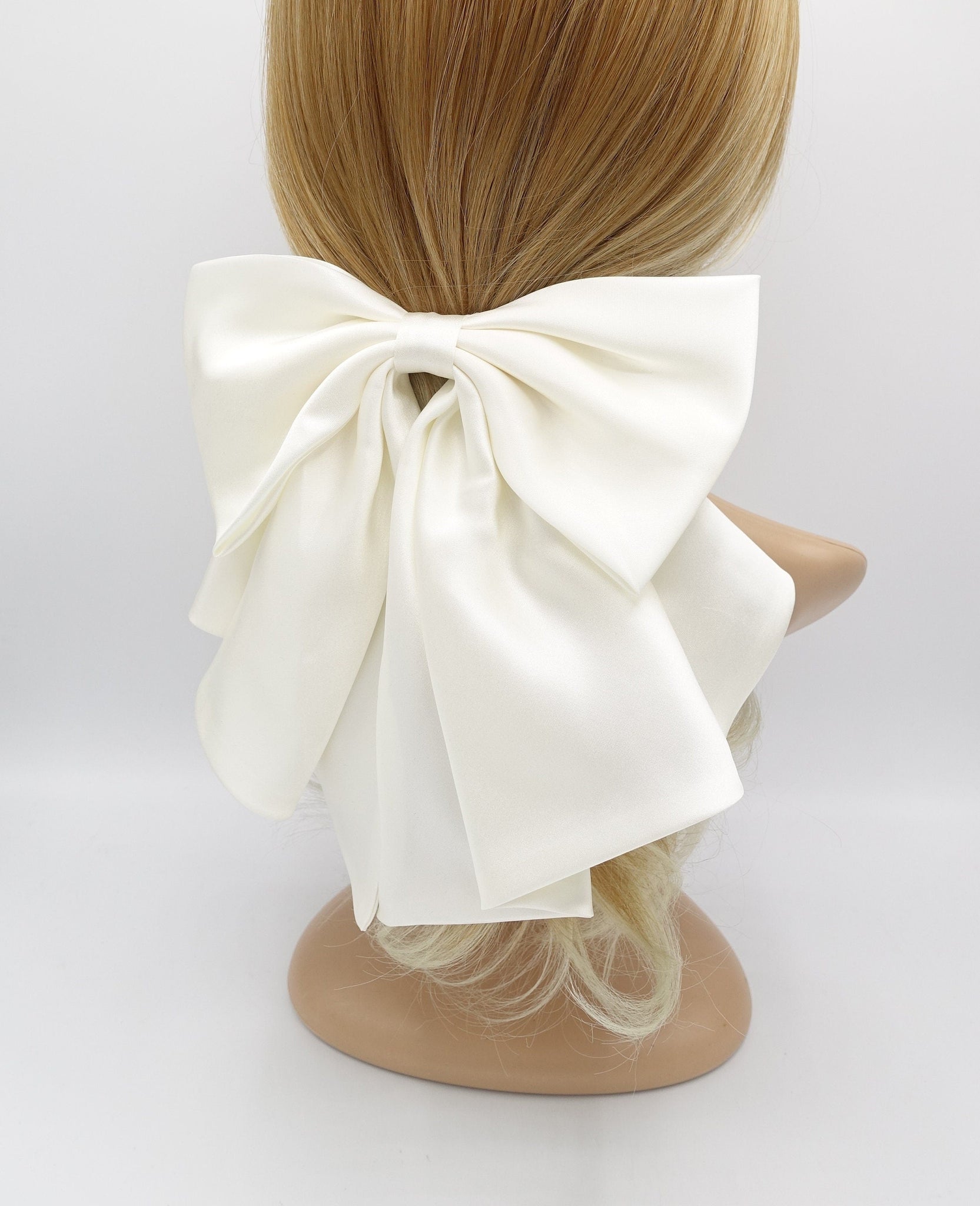 veryshine.com Barrette (Bow) Cream white satin suit hair bow classic hair accessory for women