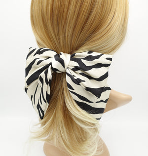 veryshine.com Barrette (Bow) Cream white satin zebra print layered hair bow for women