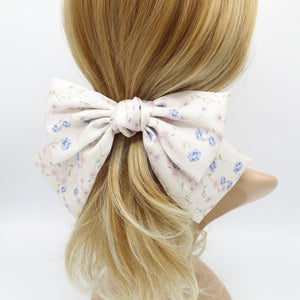 veryshine.com Barrette (Bow) Cream white silk satin hair bow floral print big hair accessory for women