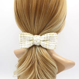 veryshine.com Barrette (Bow) Cream white tweed hair bow, golden edge hair bow for women