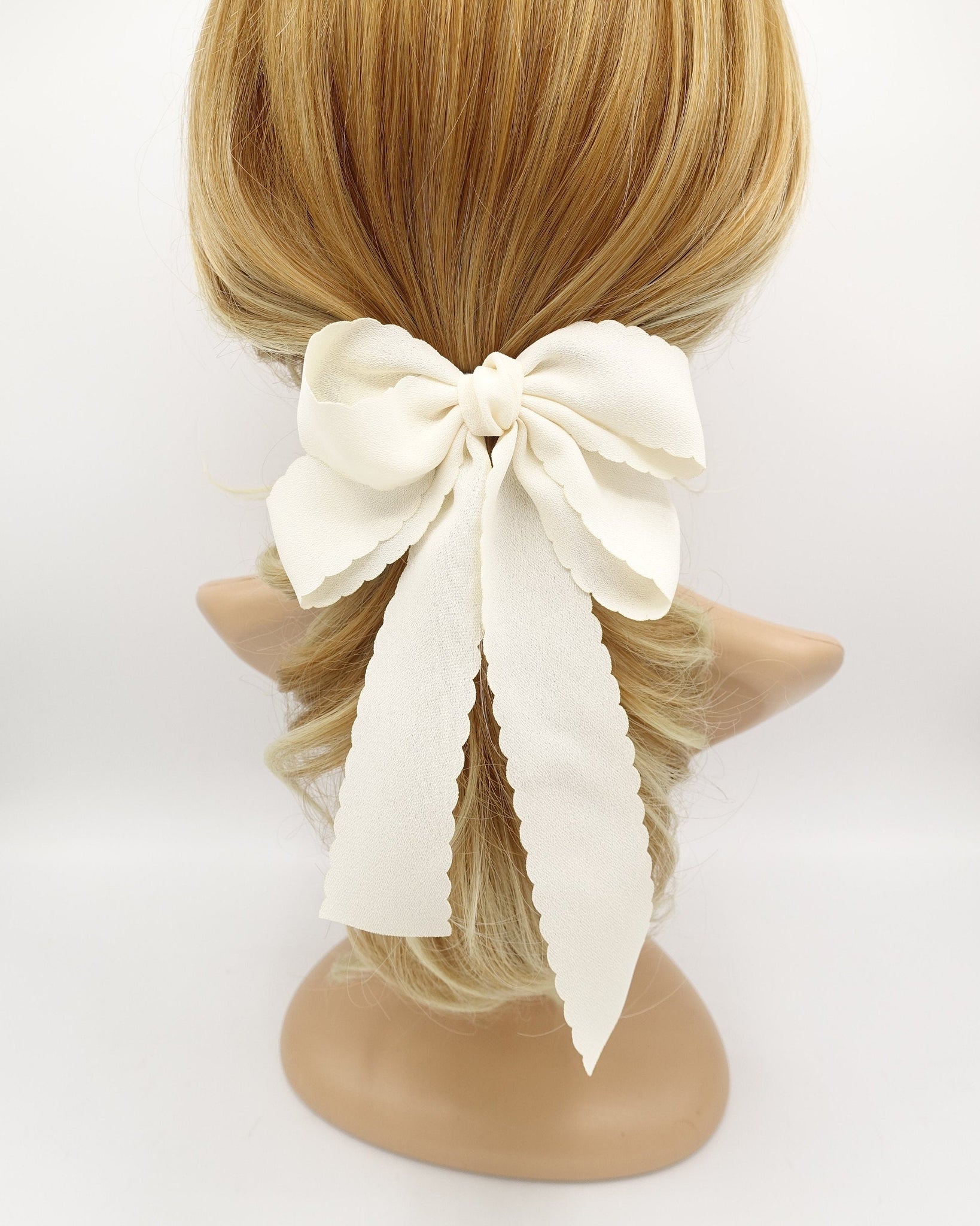 veryshine.com Barrette (Bow) Cream white wave edge hair bow long tail hair barrette women hair accessory