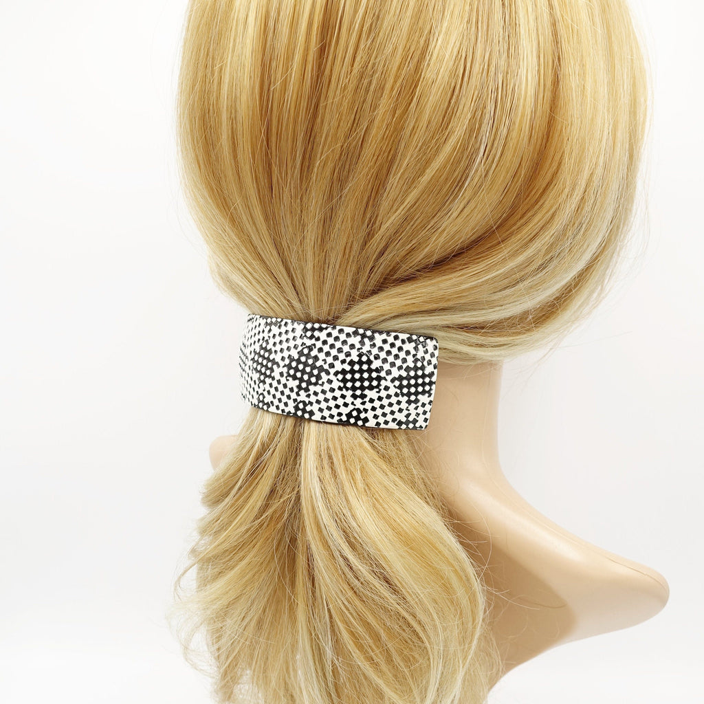 veryshine.com Barrette (Bow) curved rectangle cellulose acetate black white tile pattern french hair banrrette