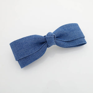 veryshine.com Barrette (Bow) Dark blue Denim Slim Layered Loop Bow French Hair Barrette for Women
