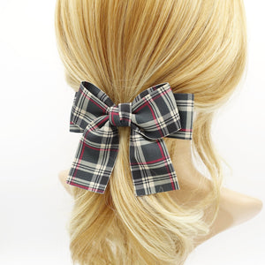 veryshine.com Barrette (Bow) Dark gray plaid check basic medium bow french barrette casual women hair accessory