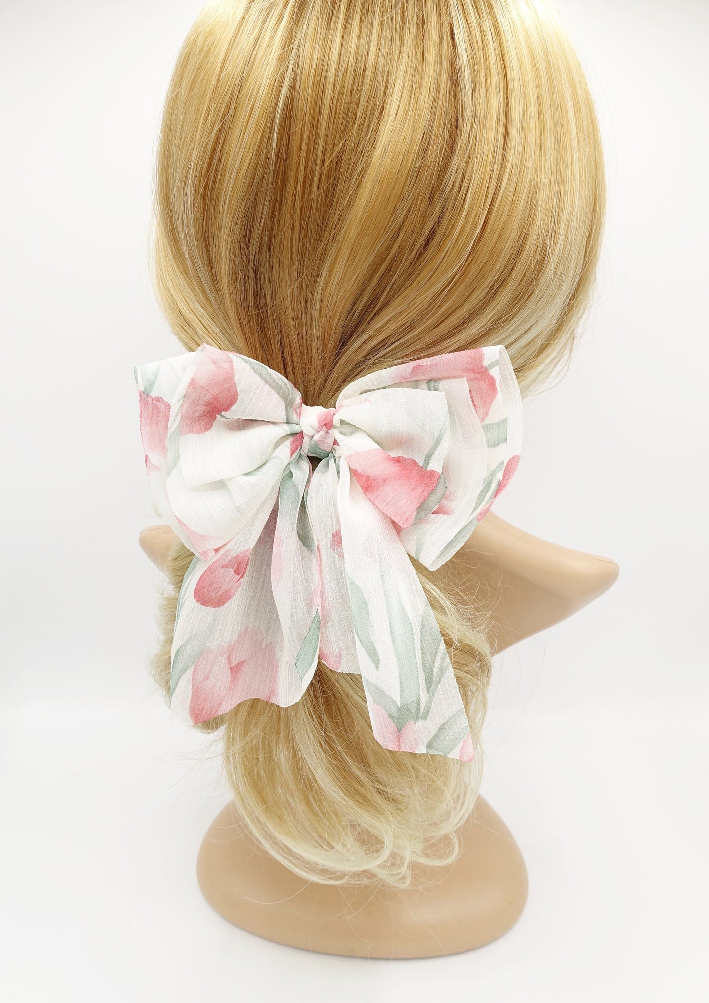 veryshine.com Barrette (Bow) Floral hair bow Spring floral tulip flower print chiffon hair accessory for women