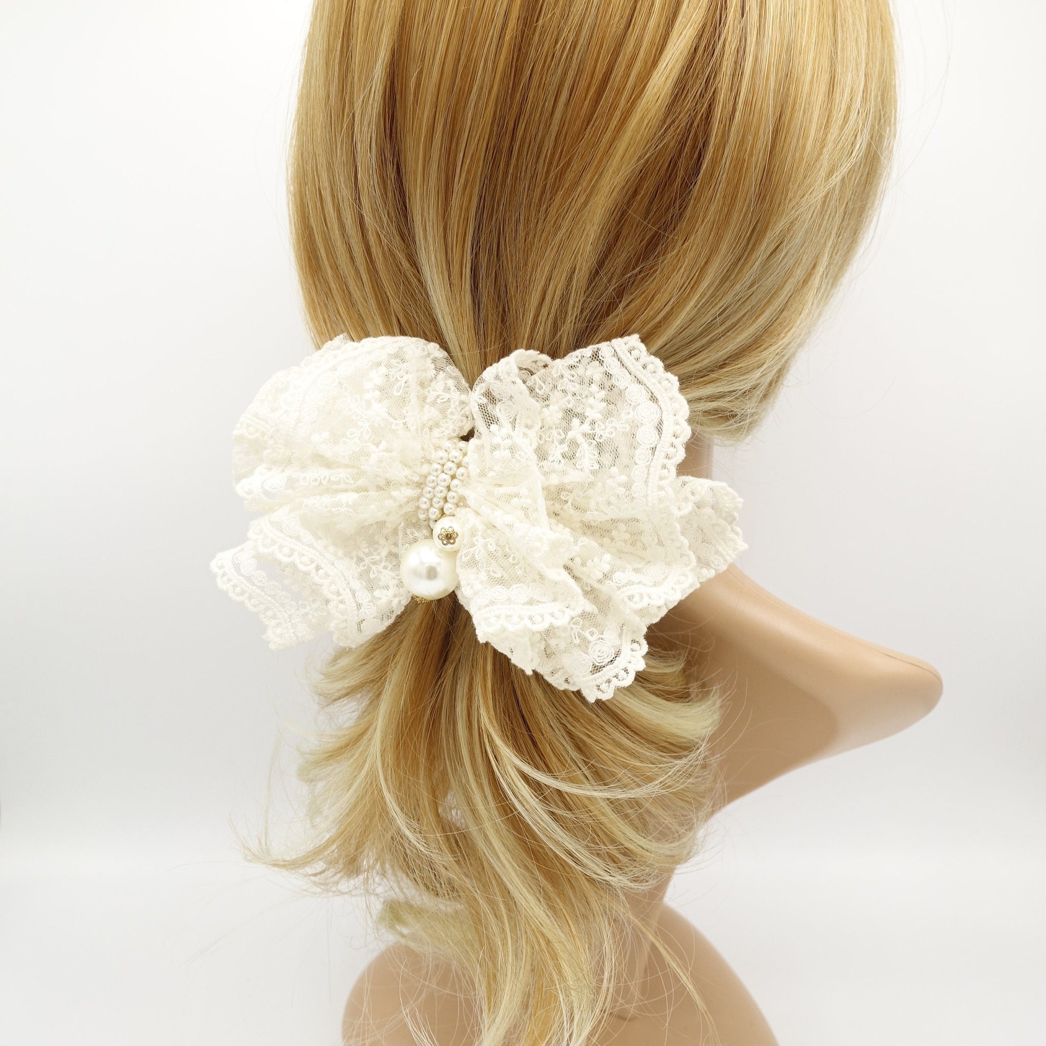 veryshine.com Barrette (Bow) Floral lace layered bow french hair barrette elegant women hair accessory