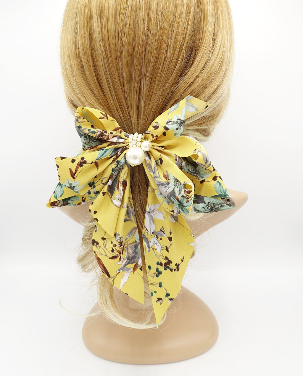 veryshine.com Barrette (Bow) floral plant bow long tail layered pleat women hair accessory