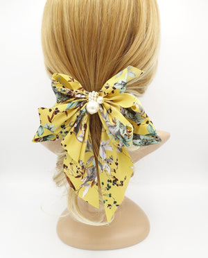 veryshine.com Barrette (Bow) floral plant bow long tail layered pleat women hair accessory