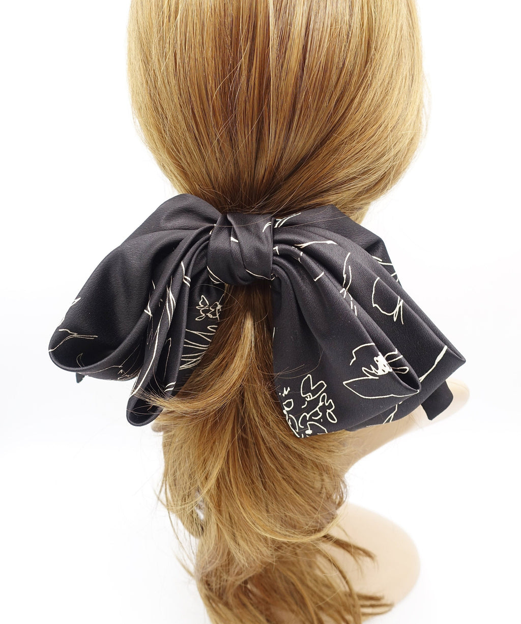 veryshine.com Barrette (Bow) flower print satin hair bow double layered droopy bow hair stylish hair accessory for women