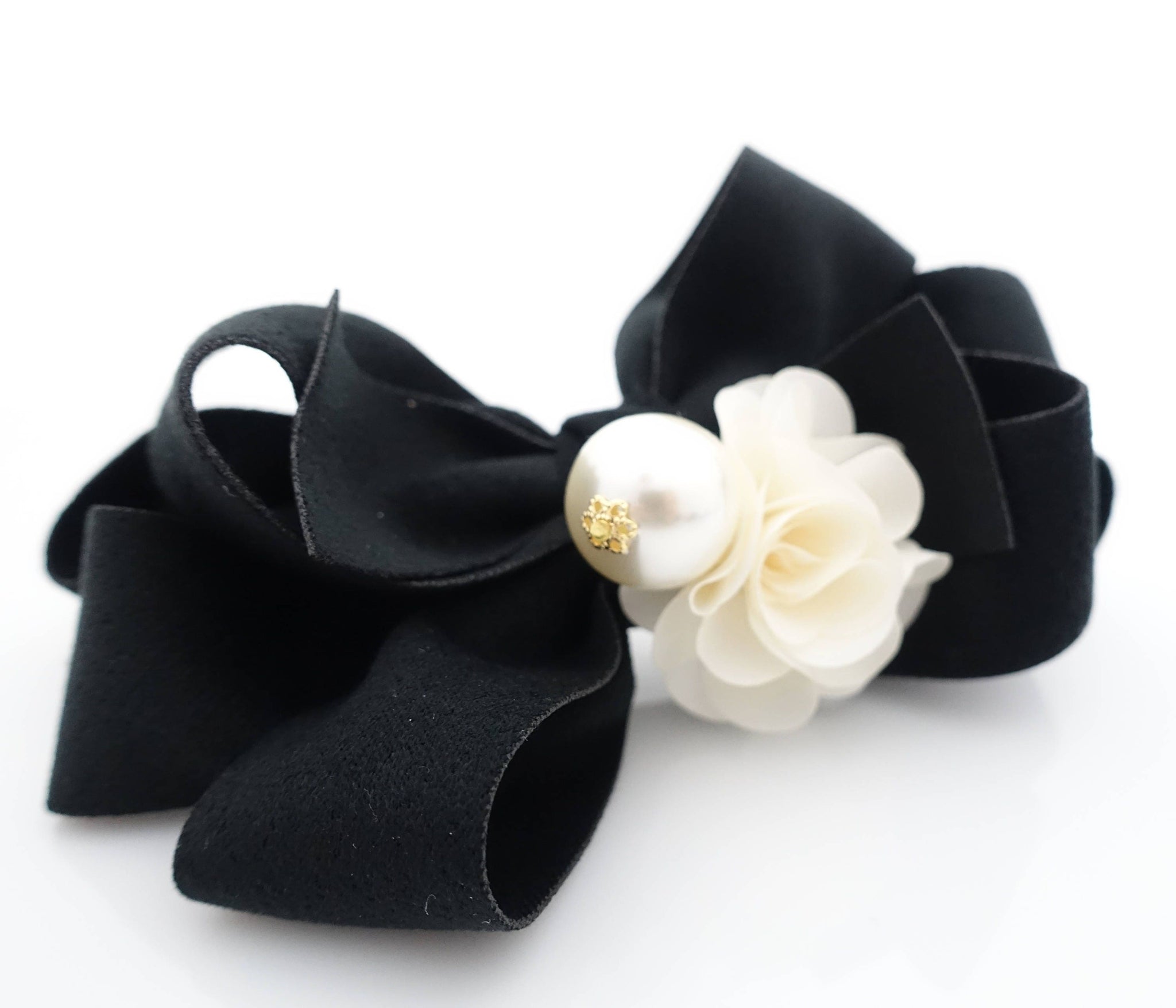 veryshine.com Barrette (Bow) Flower Sleek Ball Decorated Black Bow French Hair Barrette Women Accessory