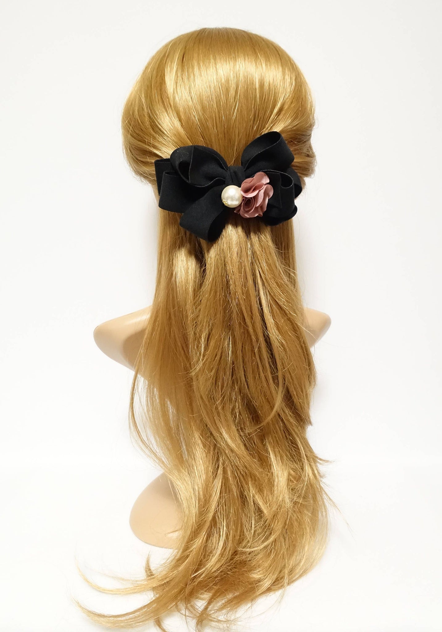 veryshine.com Barrette (Bow) Flower Sleek Ball Decorated Black Bow French Hair Barrette Women Accessory