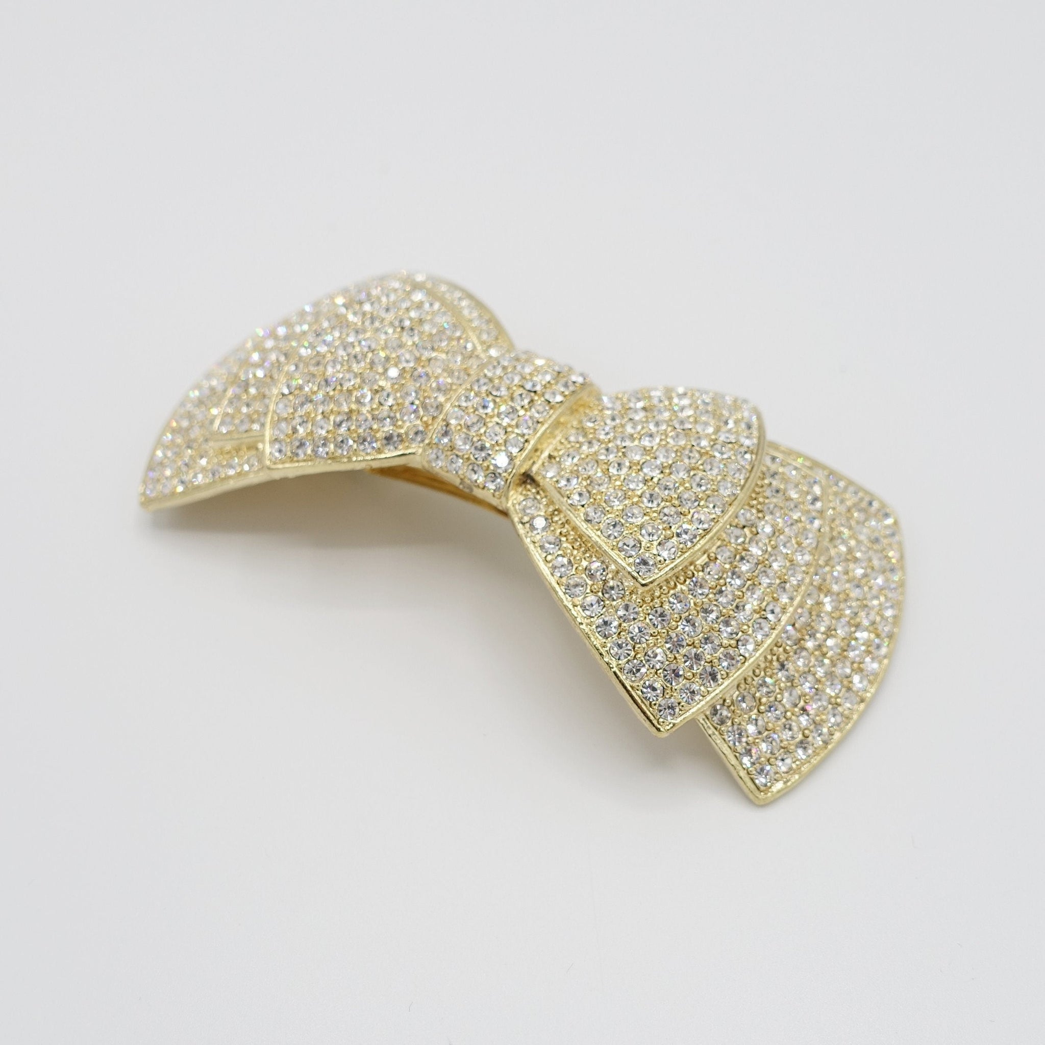 veryshine.com Barrette (Bow) Gold Crystal layered hair bow rhinestone decorated french hair barrette crystal jewel decorated women hair accessory
