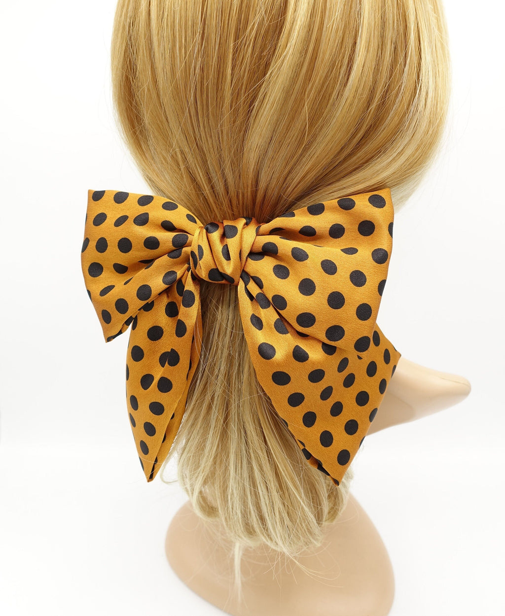 veryshine.com Barrette (Bow) Golden orange polka dot hair bow silk satin glossy hair french barrette for women