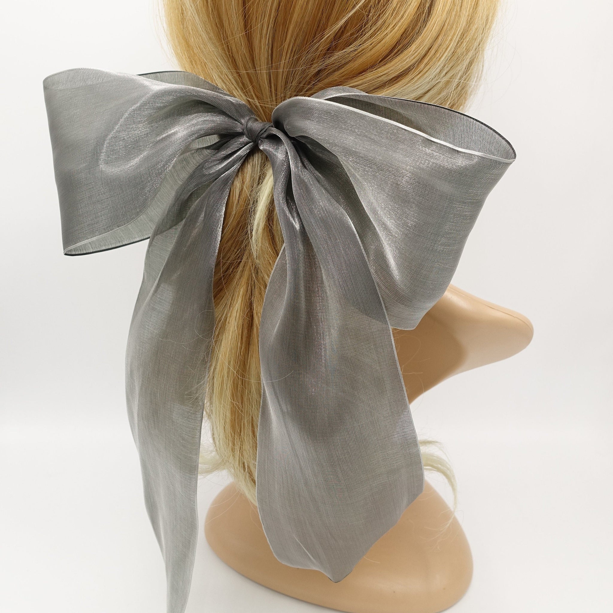 veryshine.com Barrette (Bow) Gray organza dot hair bow solid giant stylish hair accessory for women