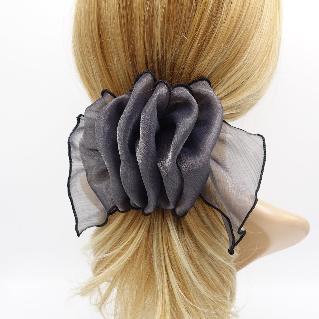 veryshine.com Barrette (Bow) Gray organza ruffle flower hair barrette woman hair accessory