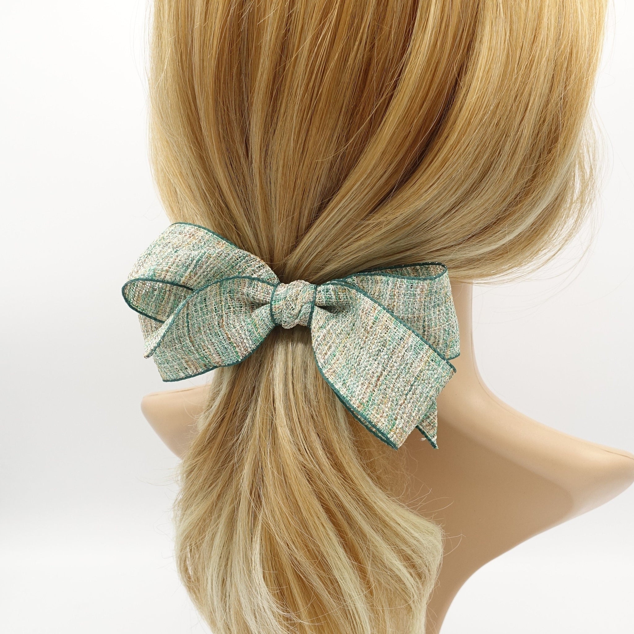veryshine.com Barrette (Bow) Green linen hair bow hair accessory for women