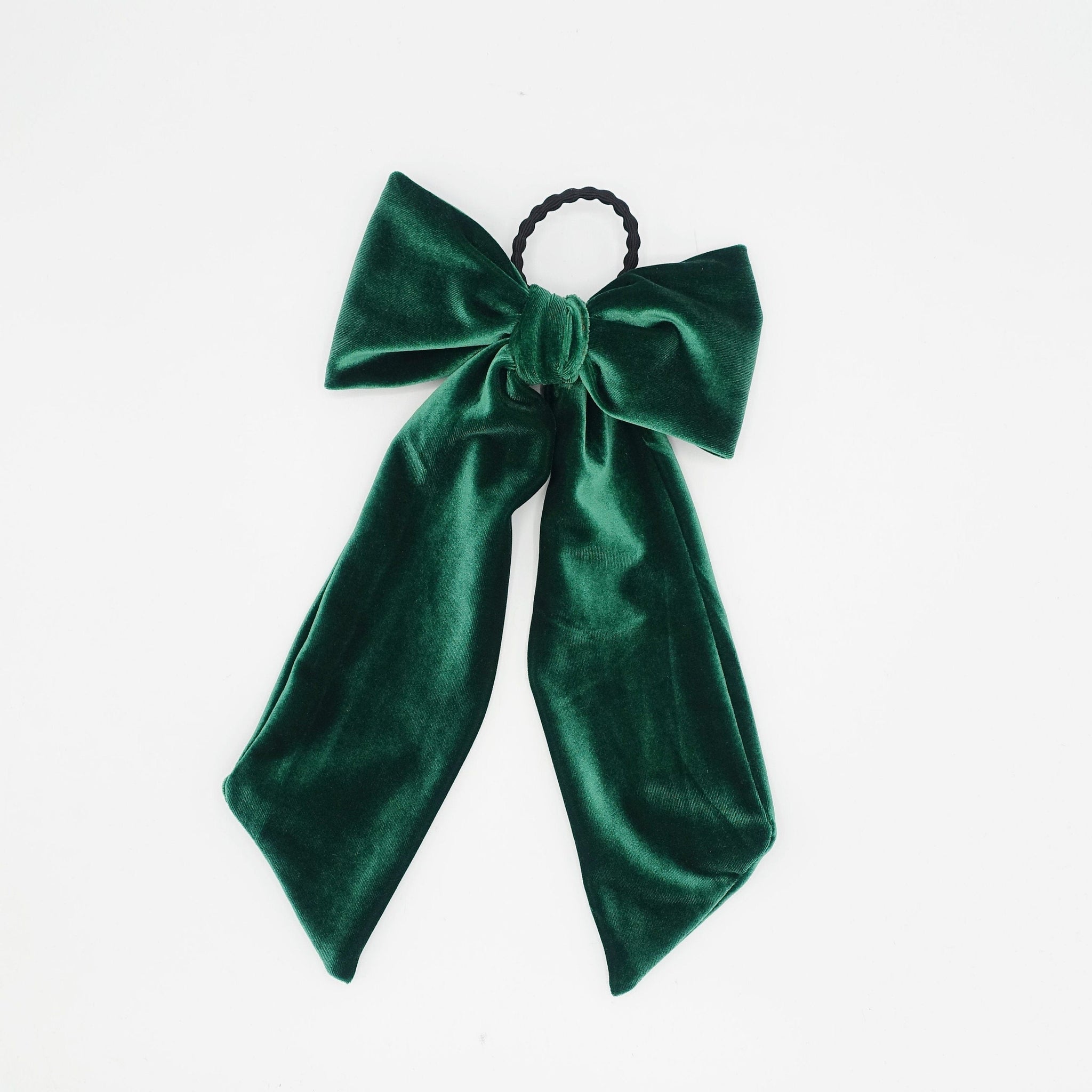 veryshine.com Barrette (Bow) Green long giant velvet bow hair elastic ponytail holder