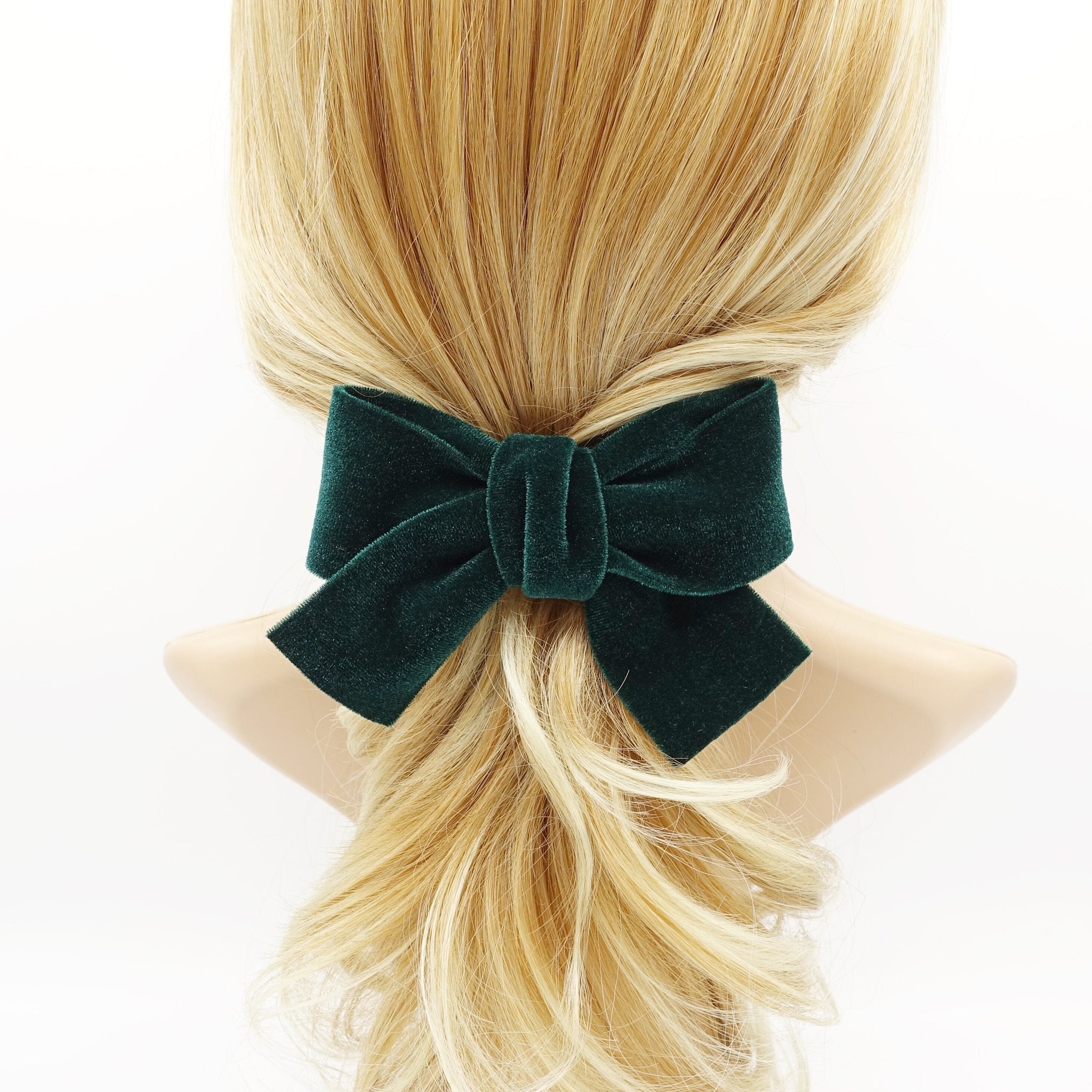 veryshine.com Barrette (Bow) Green medium velvet cross bow french barrette basic Fall Winter hair accessory