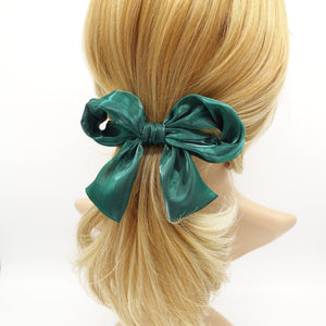 veryshine.com Barrette (Bow) Green organza wired hair bow colorful translucent fabric tail knotted bow french barrette women hair accessory