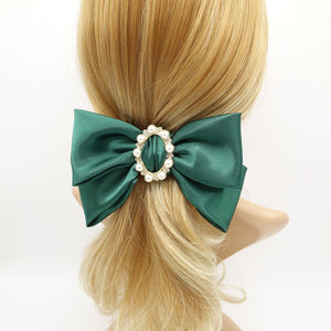 veryshine.com Barrette (Bow) Green pearl rhinestone buckle embellished satin hair bow