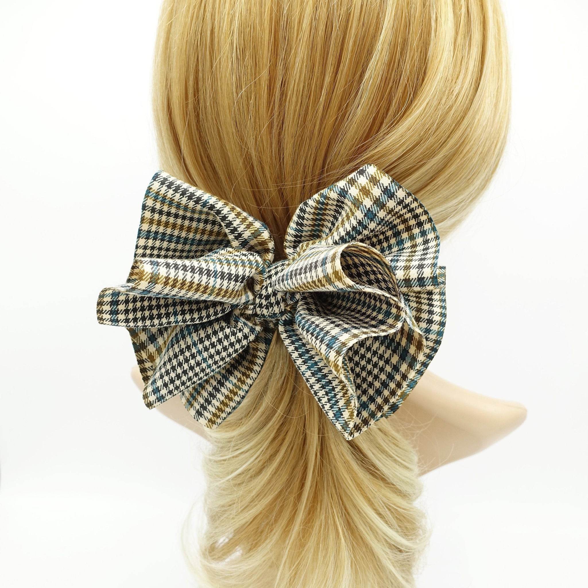 veryshine.com Barrette (Bow) Green plaid check hair bow volume pleats barrette hair accessory for women