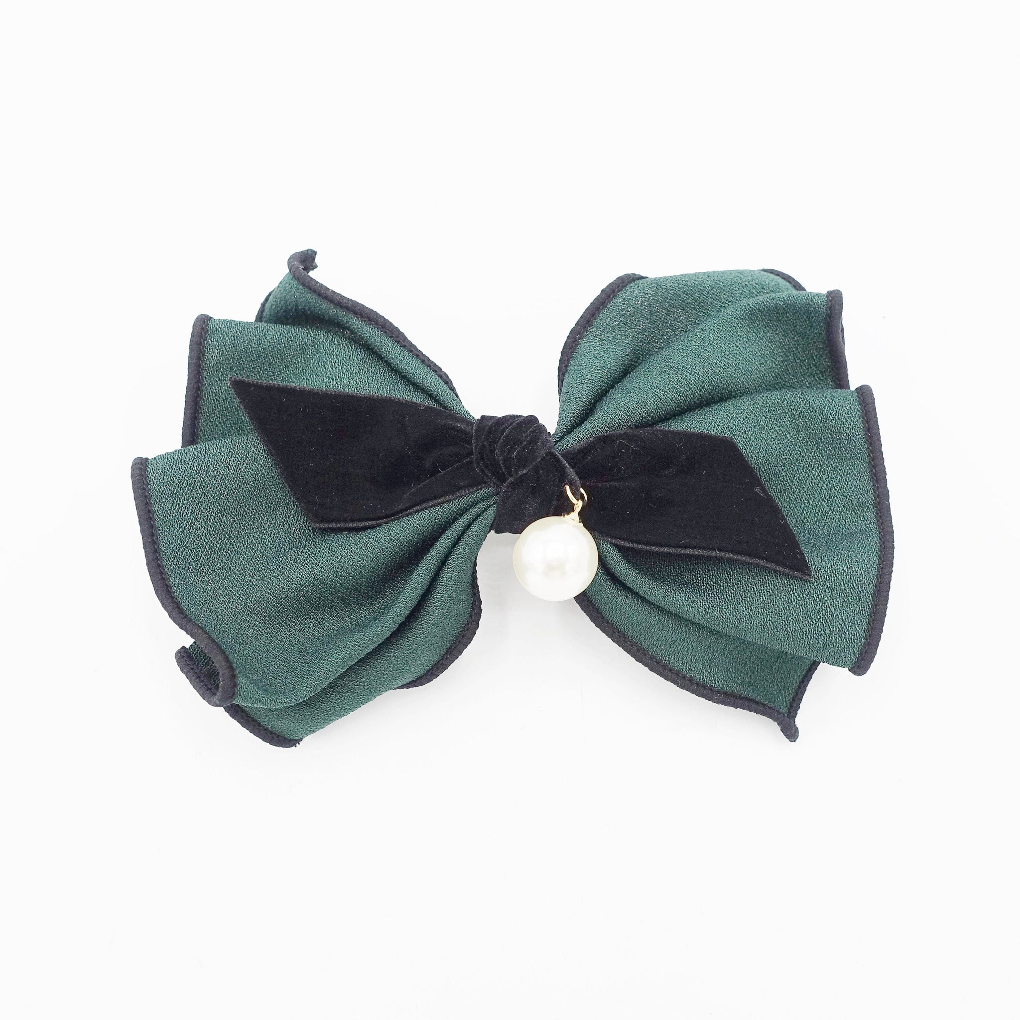 veryshine.com Barrette (Bow) Green pleated hair bow velvet strap knot interlocked edge Fall Winter for women